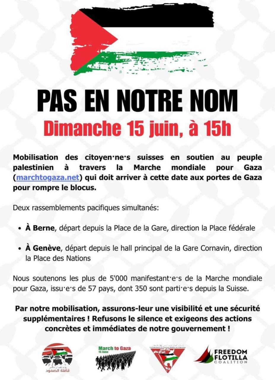 PAS EN NOTRE NOM, mobilisation de citoyens suisses en soutien au peuple palestinien