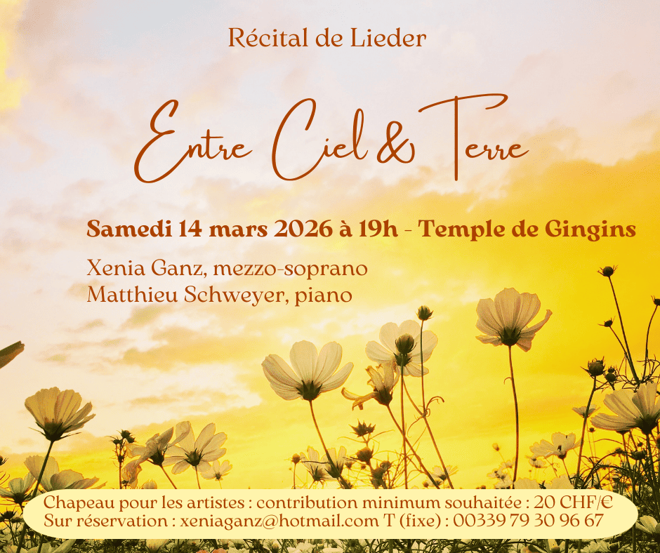 Concert « Entre Ciel & Terre » de Xenia Ganz, chanteuse lyrique, et Matthieu Schweyer au piano