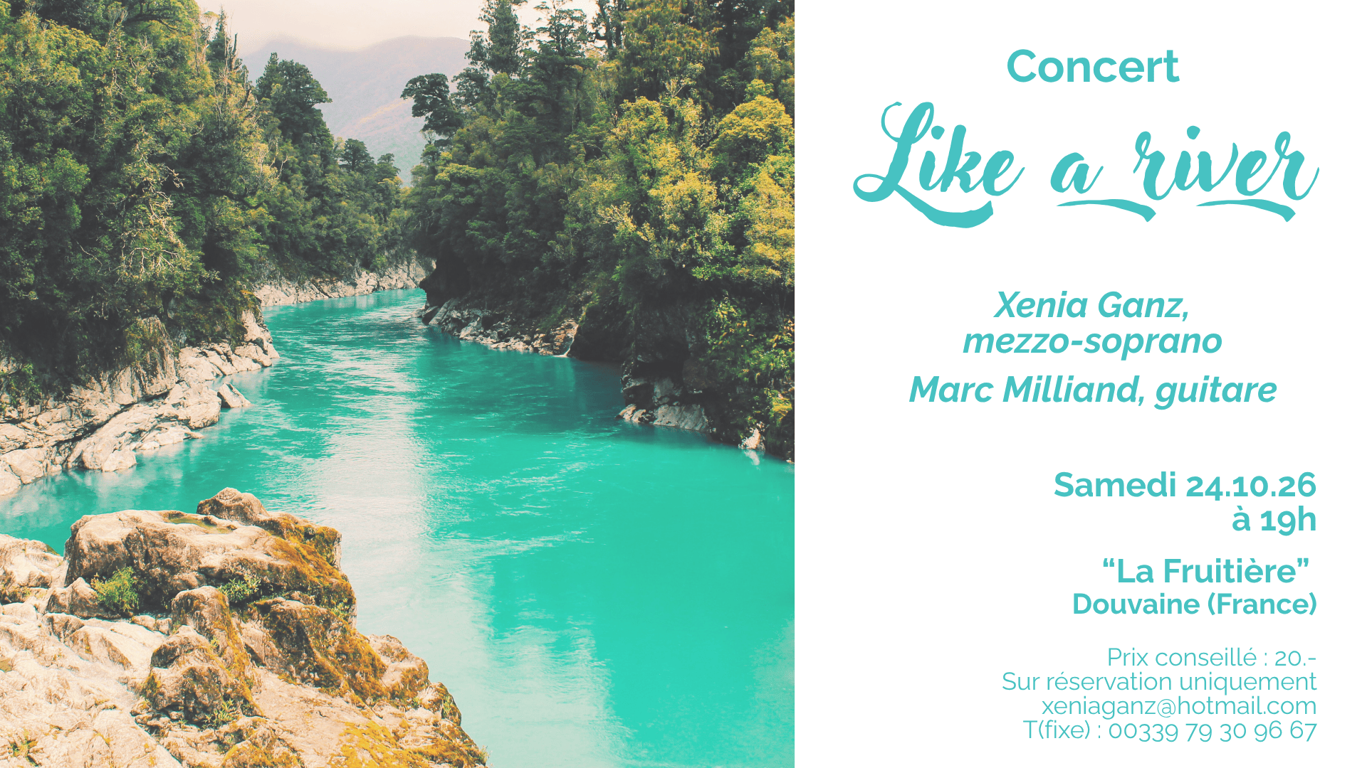 Concert « Like a river » avec Xenia Ganz, mezzo-soprano, et Marc Milliand, guitare et chant